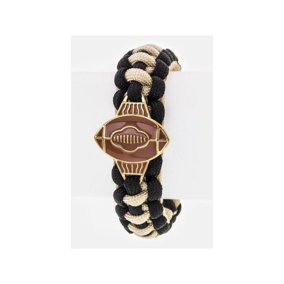 Stylish Color full Football Team Color Paracord Wrist Bracelet - Black/Ivory - Picture 1 of 1